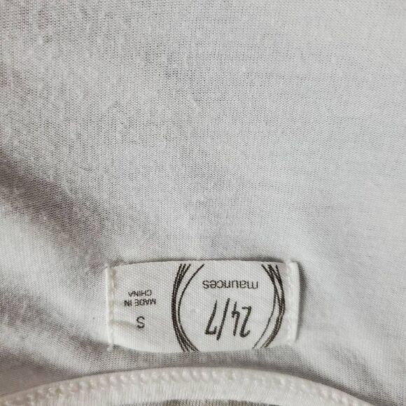 Maurices Small Colorblock Tee Cream Tan Charcoal Short Sleeve Knot Hem - Picture 5 of 6